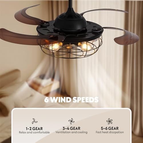 48" retractable ceiling fan with lights and remote, close-up detail