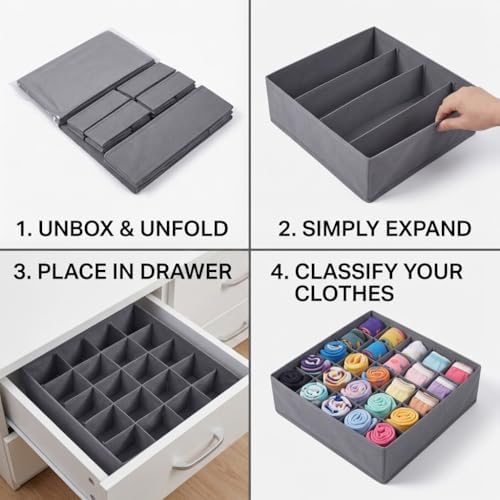 SUREMAX 10-Pack Underwear Organizer for Clothing Underwear, Sock, Bra, Grey