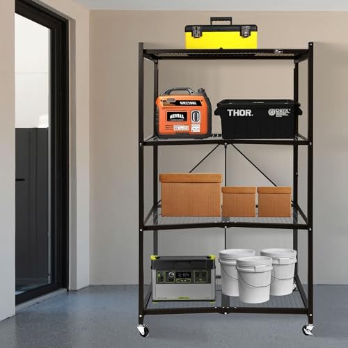 Origami 4-Tier Folding Shelf, Storage Organizer Shelves w/Wheels for Home &am...