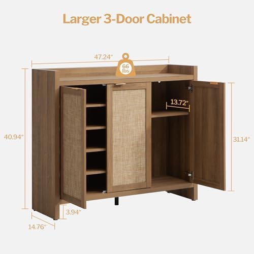sicotas shoe storage cabinet, 30 pairs rattan shoe shown in use