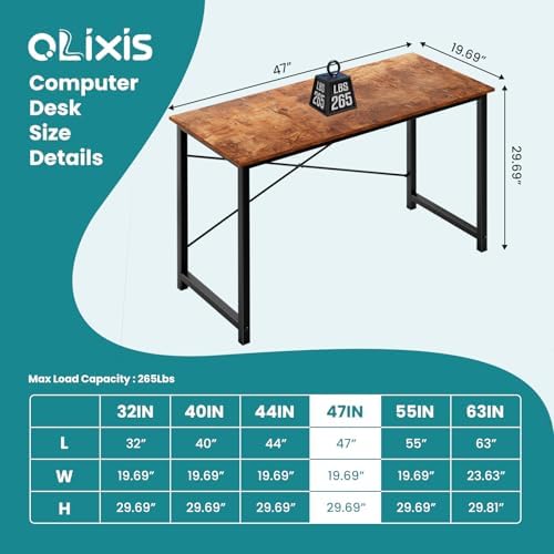OLIXIS Computer Desk, Home Office Desk, Study Table 47 Inch | Gaming Writing Work Station, Metal Frame Sturdy Durable, Easy Assembly Bedroom, Simple Rustic Style