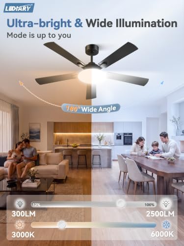 lediary 52 inch ceiling fans with lights dc, close-up detail