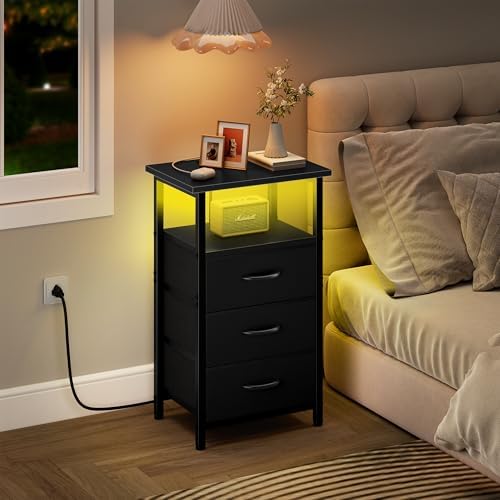 vagusicc night stand set 2 with charging station showing dimensions