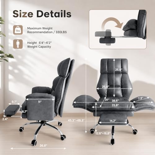 Big and Tall Office Chair with Footrest & Flip Armrests