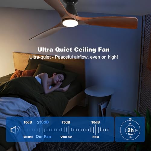 depuley 52-inch ceiling fans with lights: walnut 3, front angle view