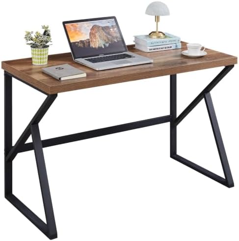 HSH Rustic Home Office Computer Desk, Industrial Metal Wooden Desk 47 Inch | Farmhouse Modern Simple Student Computer PC Laptop Executive Table for Work Study Writing Gaming in Bedroom Living Room