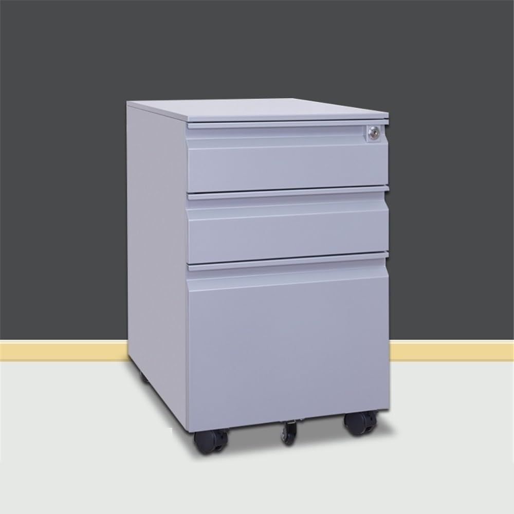 Filing Cabinet Steel Cabinet Three Drawers with Wheels Mobile Office File Short with Lock Thick Office(Gris)