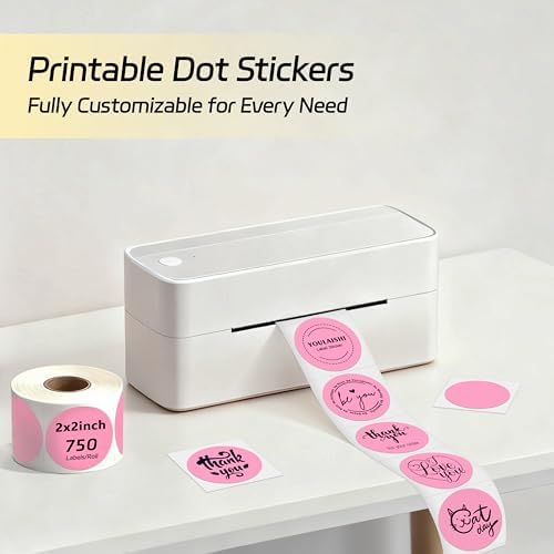 2 inch Dot Stickers Labels Circle Garage Sale Sticker 750Pcs Round Thermal Printer Stickers Printable Writable Price Labels for Yard Sale, Pink