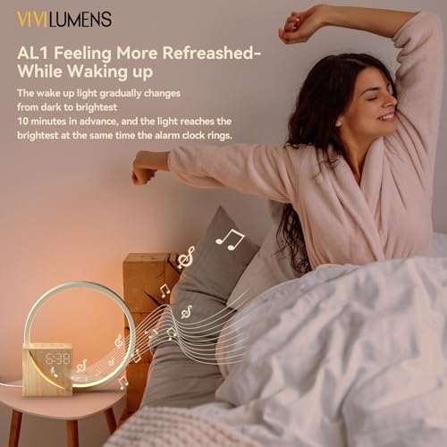 vivilumens sunrise alarm clock with sound machine for shown in use