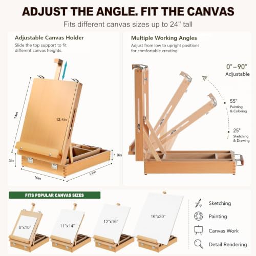 beechwood tabletop easel for painting, portable easel with, package contents