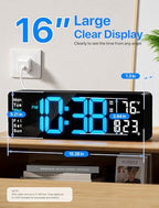 mashi digital wall clock, 16" large display digital shown in use