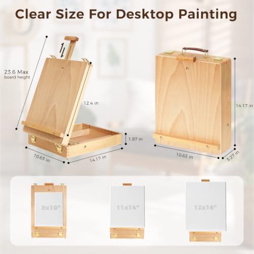 wooden tabletop easel, adjustable sketch box easel with, side view