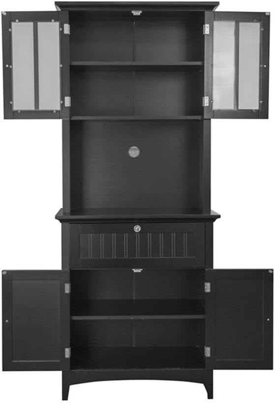 American Furniture Classics OS Home and Office Framed Glass Doors and Drawer in Black Kitchen Buffet with Hutch