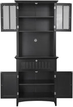American Furniture Classics OS Home and Office Framed Glass Doors and Drawer in Black Kitchen Buffet with Hutch