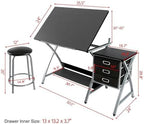 yaheetech drafting table with storage & stool, adjustable, close-up detail