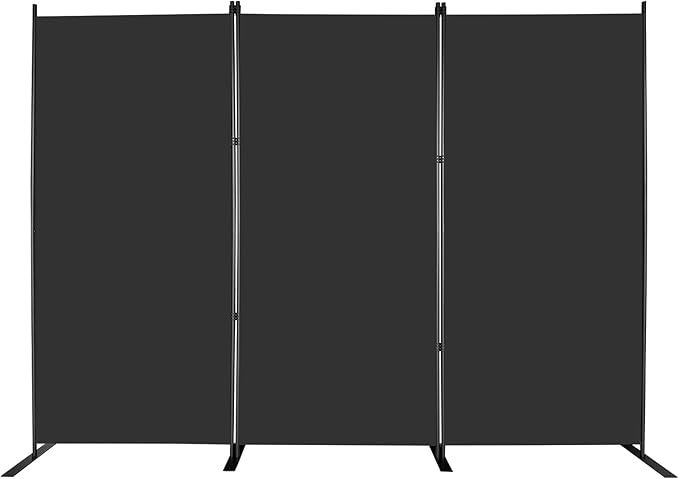 MAYOLIAH 3-Panel Black Room Divider 6ft Tall Folding Privacy Screen w/Flat Base by MayoliahHome