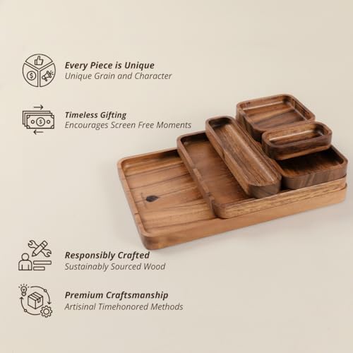 Premium Wooden Stackable Modular Desk Organizer Tray: Set of 6-Pieces Nested ...