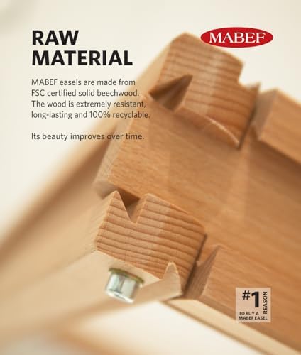 mabef m/24 sketch-box table easel, oiled beechwood portable, close-up detail