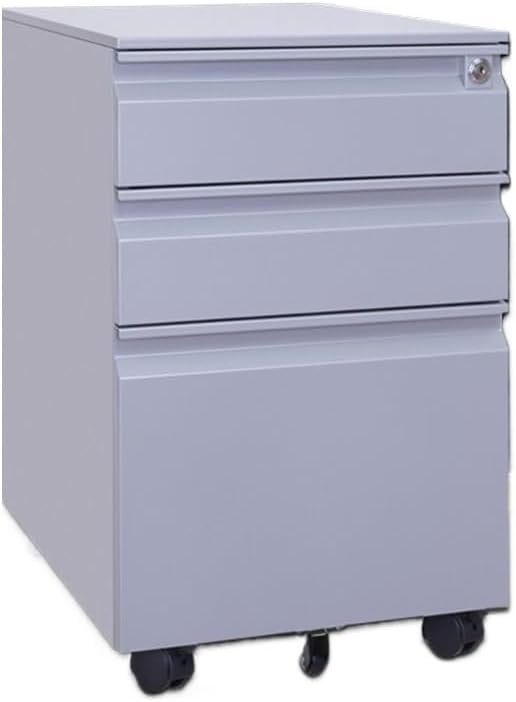 Filing Cabinet Steel Cabinet Three Drawers with Wheels Mobile Office File Short with Lock Thick Office(Gris)