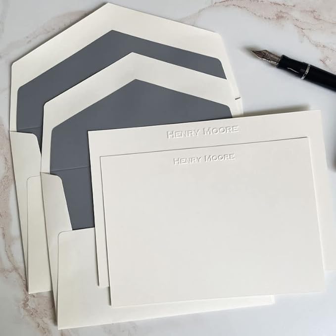 Personalized Embossed Flat Note Cards Set – Custom Blind Embossed Stationery - Image 3