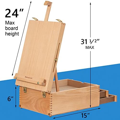 falling in art beechwood tabletop easel box shown in use