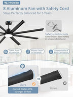 zmishibo 84 inch ceiling fans with lights,8 aluminum, close-up detail