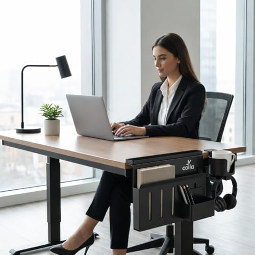 Desk Side Storage Organizer with Laptop Holder & Clamp Cup Holder, Hangin...