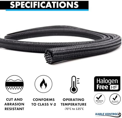 Kable Kontrol Braided Cable Sleeve Split Wrap 2" 200 Ft - Black