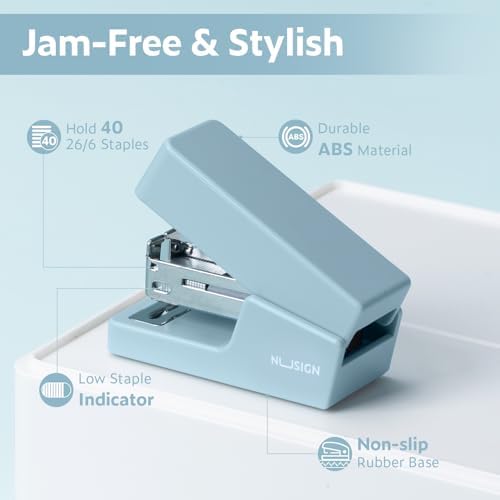NUSIGN Mini Stapler with 830 Staples, Small Cute Desk Staplers, 25 Sheet Capacity, Blue