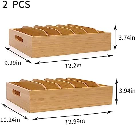 Bamboo Lid Holder Food Container, Kitchen Organizer with 5 Adjustable Divider...