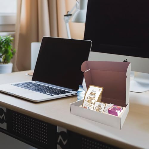 14x10x3 inch shipping boxes set of 20, white on a desk or shelf