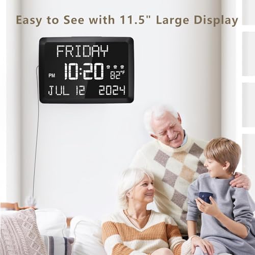 raynic digital clock, 11.5" large display calendar clock, close-up detail