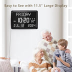 raynic digital clock, 11.5" large display calendar clock, close-up detail