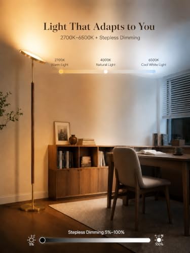 JOOFO Wood LED Torchiere Floor Lamp with Remote, 3000LM Dimmable