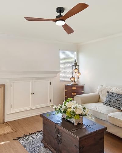 vonluce wood ceiling fan with lights 52 inch, front angle view