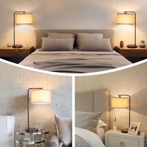 25" Tall Table Lamp with USB C+A Ports, Fully Stepless Dimmable Modern M...