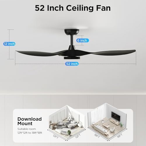 roomratv 52 inch modern ceiling fan with light showing dimensions