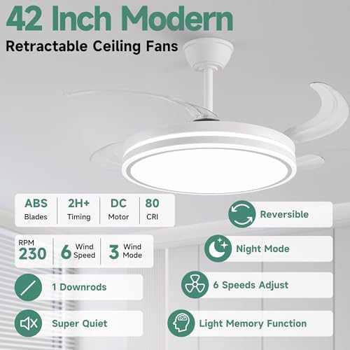 retractable ceiling fans with lights and remote, 42 shown in use