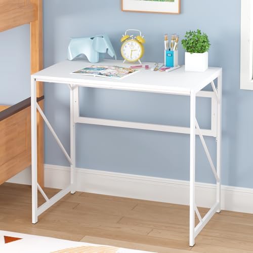 Elephance Folding Desk Writing Computer Desk for Home Office No-Assembly | Study Office Desk,Foldable Table for Small Spaces,31.5 Inch,White