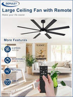 depuley 66" ceiling fans with lights: black indoor/outdoor, close-up detail
