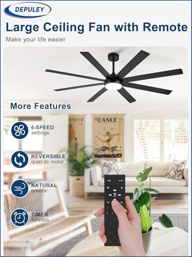 depuley 66" ceiling fans with lights: black indoor/outdoor, close-up detail