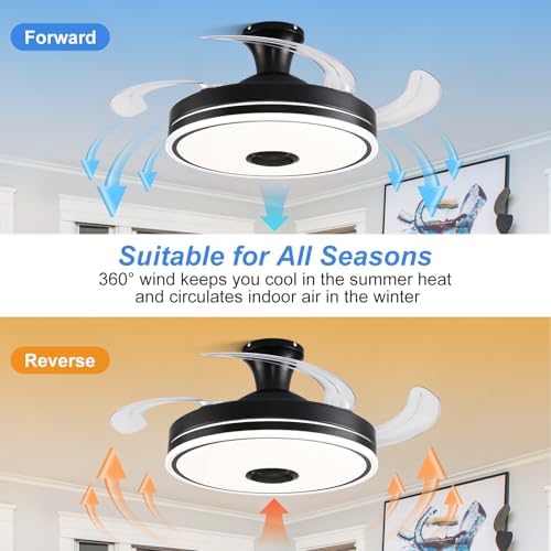 42'' retractable ceiling fan with lights, smart ceiling shown in use