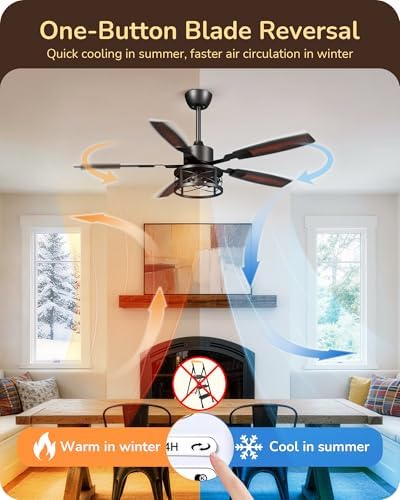 edishine 52" farmhouse ceiling fans with light and showing dimensions