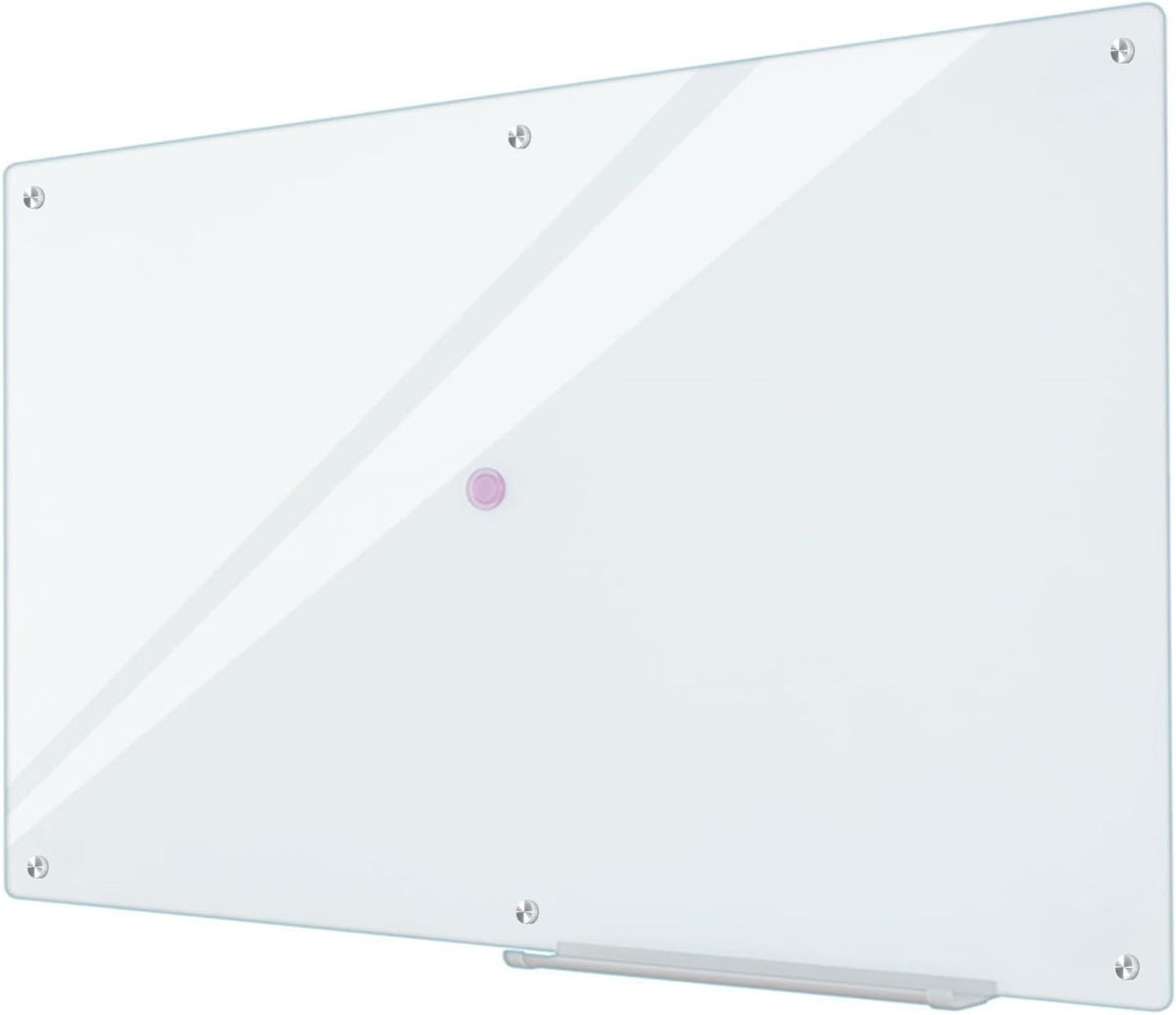 Glass Whiteboard 6'x 4', Magnetic Dry Erase Board, Large Framless Glass White