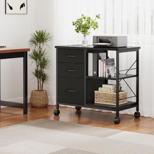 dumos 3 drawer mobile file cabinet, space saving, close-up detail
