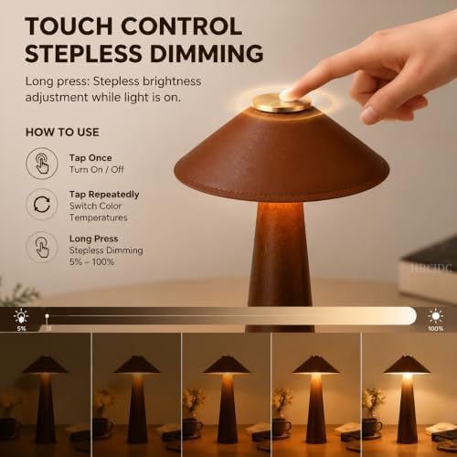 Wood Mushroom LED Desk Lamp - Home Art Decor (Walnut Wood)