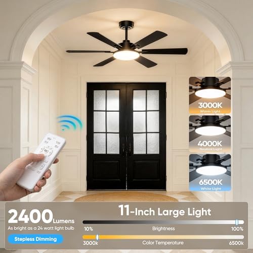 52'' ceiling fans with lights and remote control, side view