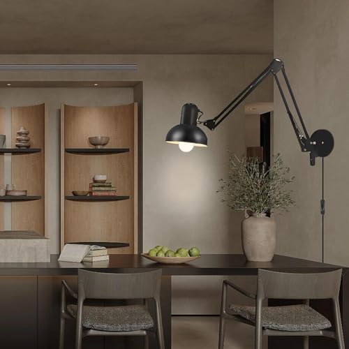 Black Industrial Swing Arm Wall Light Nordic Adjustable Long Arm Wall Sconces...