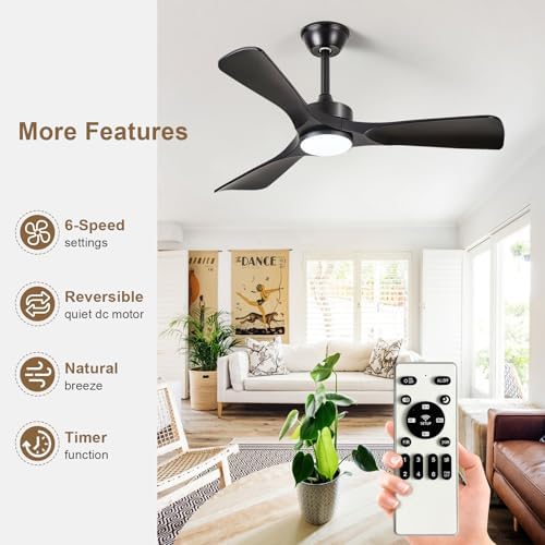black ceiling fan with light: 42-inch ceiling fan, side view