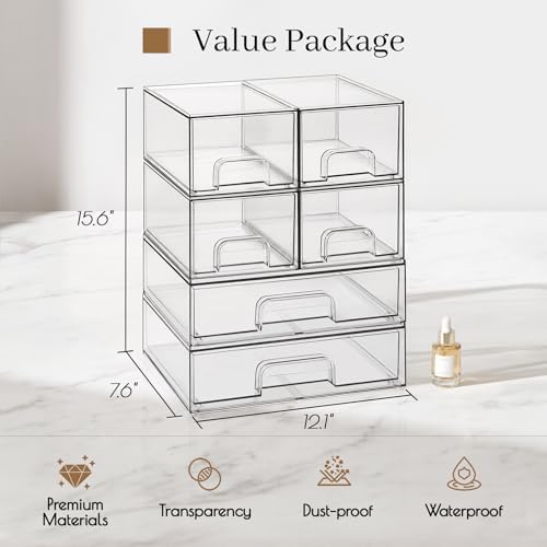 tipgo clear stackable storage drawers, acrylic bathroom makeup, close-up detail